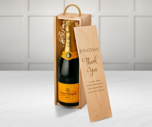 Thank You Veuve Clicquot Champagne Gift Box With Engraved Personalised Lid